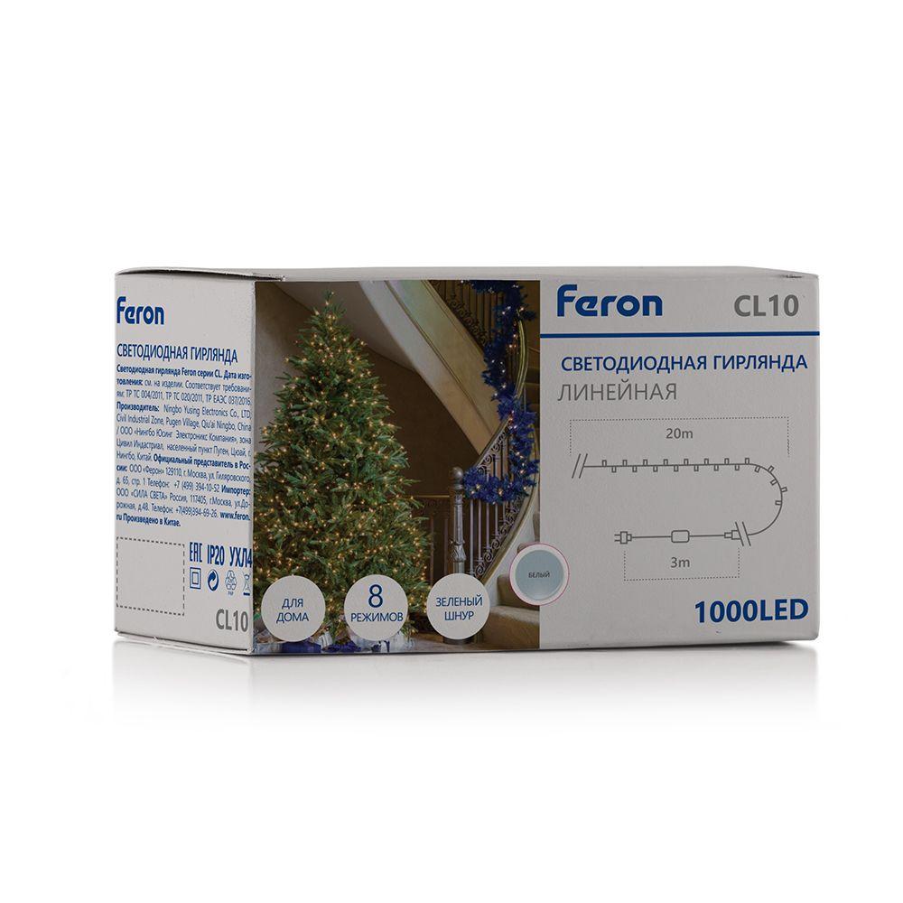 фото светодиодная гирлянда feron линейная 230v дневной белый 8 режимов cl10 48180 | 220svet.ru