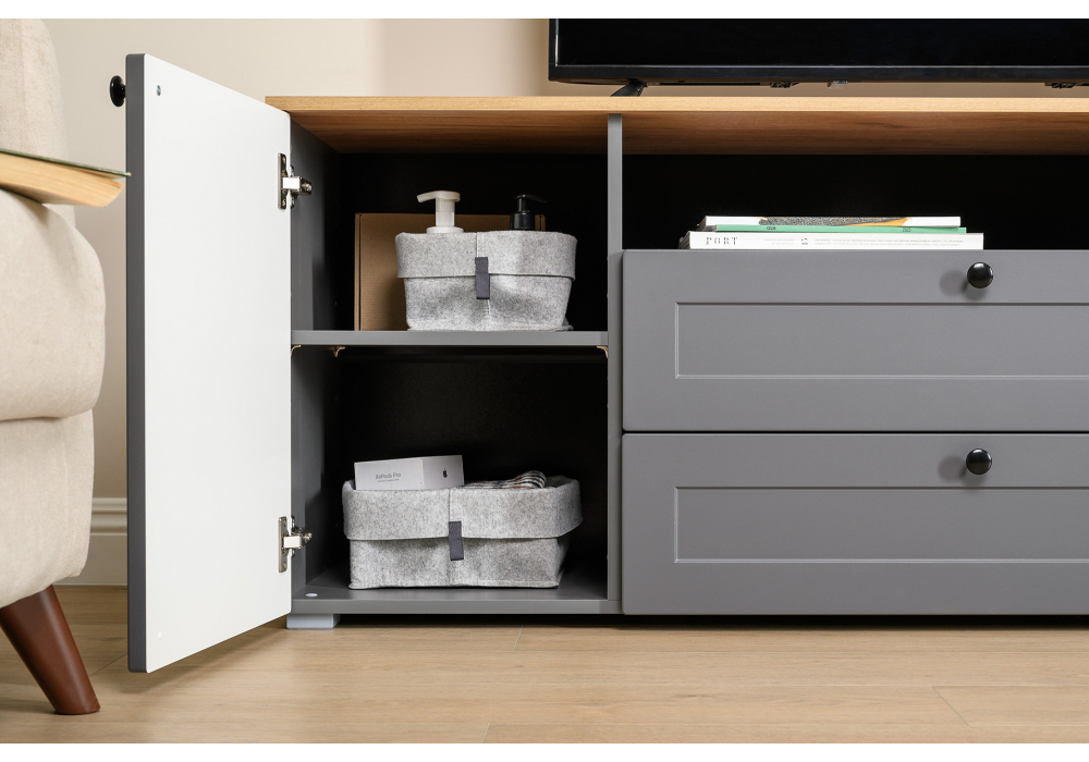 фото тв-тумба woodville опра серый графит / дуб золотой craft 676803 | 220svet.ru