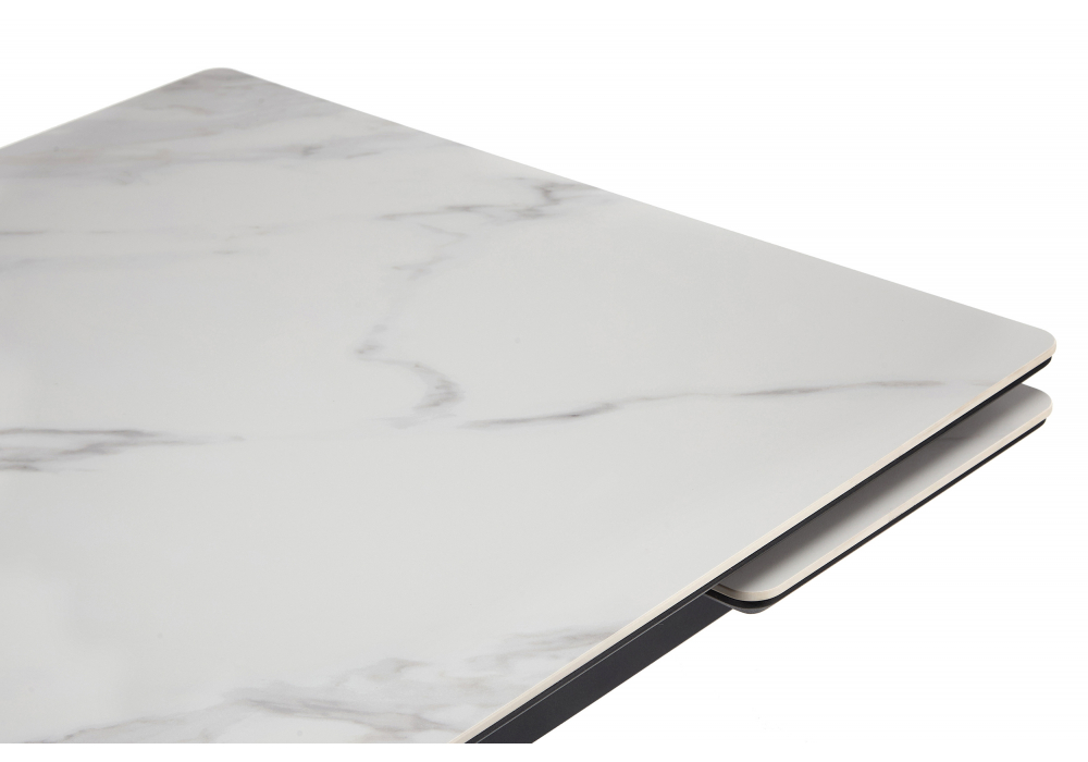 фото керамический стол раскладной 140 (200) х 80 woodville мэриан snow alpin white / черный 625721 | 220svet.ru