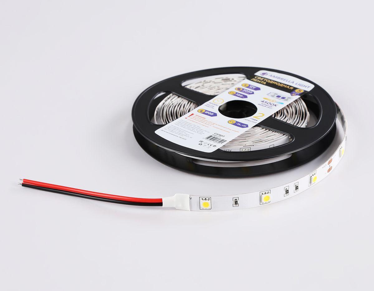 фото светодиодная лента дневной белый ambrella light 7,2w/m 30led/m 5050smd 4500к 5m gs1802 | 220svet.ru