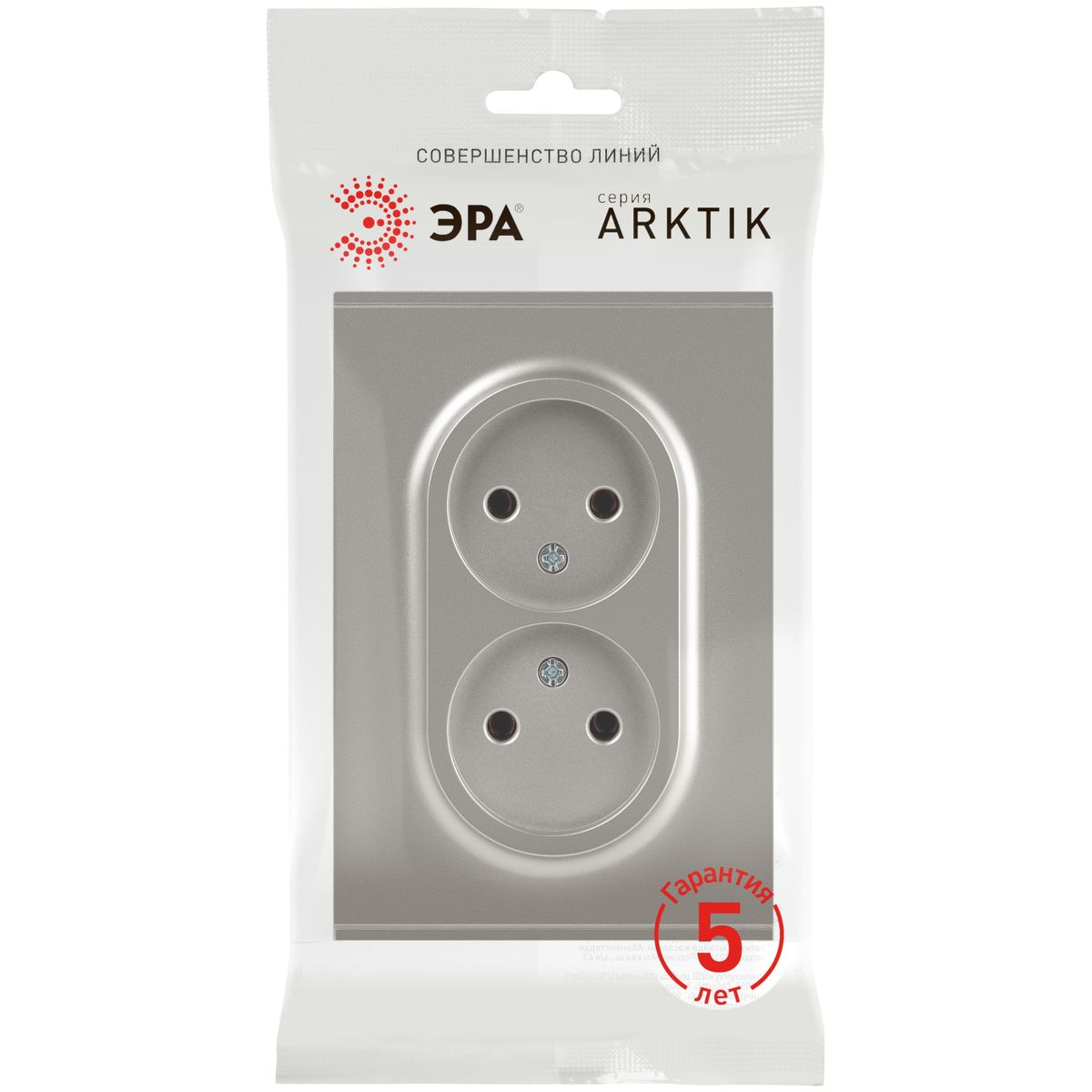 фото розетка эра arktik 16-2107-07 без заземления двойная 2x2p 16а-250в титан б0071687 | 220svet.ru