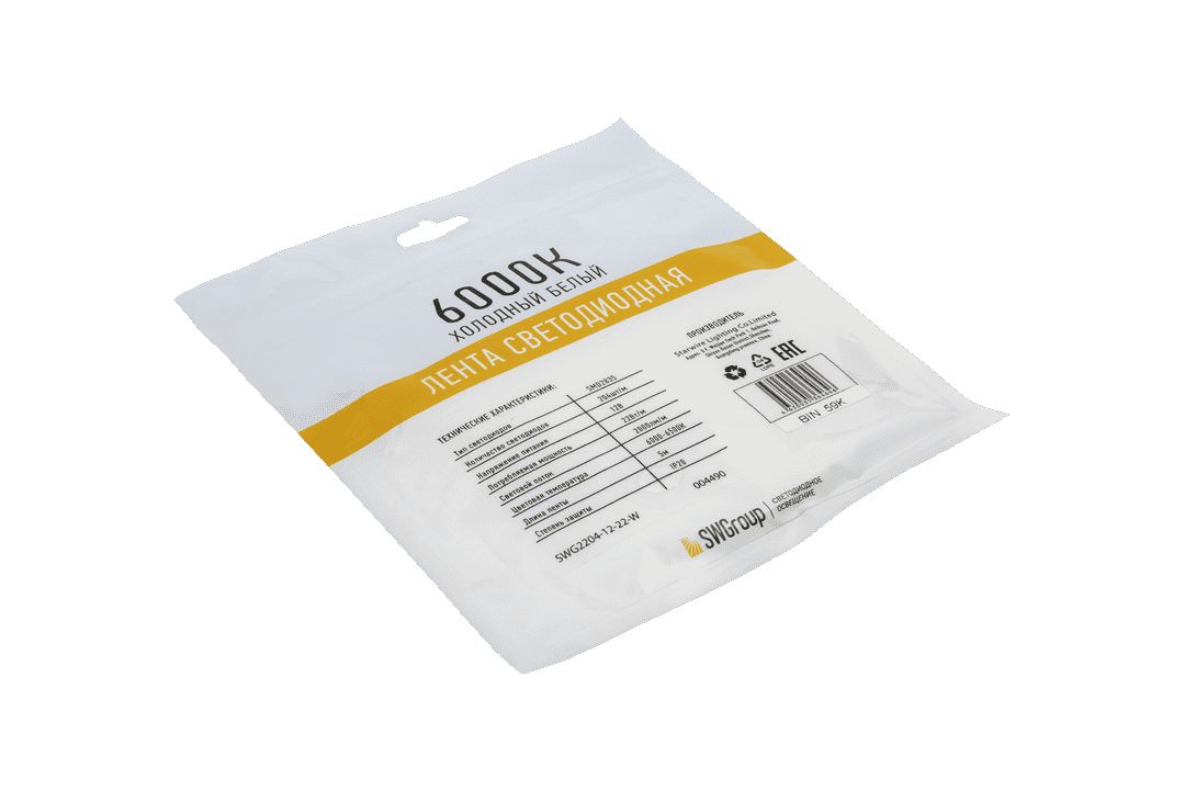 фото светодиодная лента swg 22w/m 204led/m 2835smd холодный белый 5m swg2204-12-22-w-m 009457 | 220svet.ru