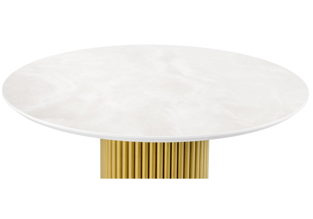 фото керамический стол woodville барел 110 onyx bianco soft satin / золотой 625670 | 220svet.ru