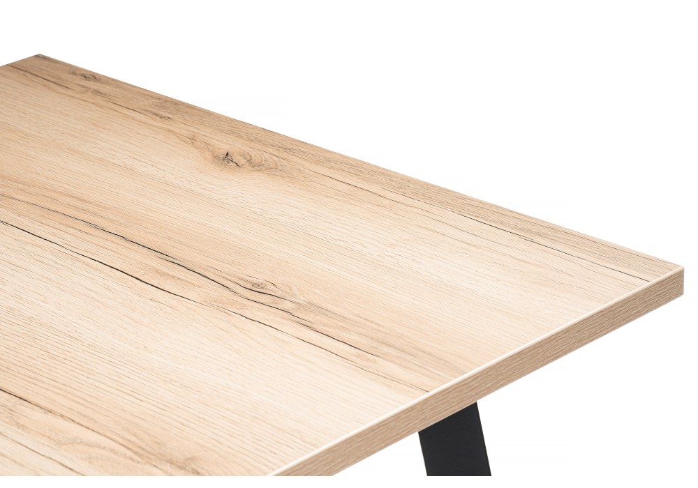 фото стол деревянный woodville колон лофт 120 25 мм дуб делано светлый / матовый черный 489607 | 220svet.ru