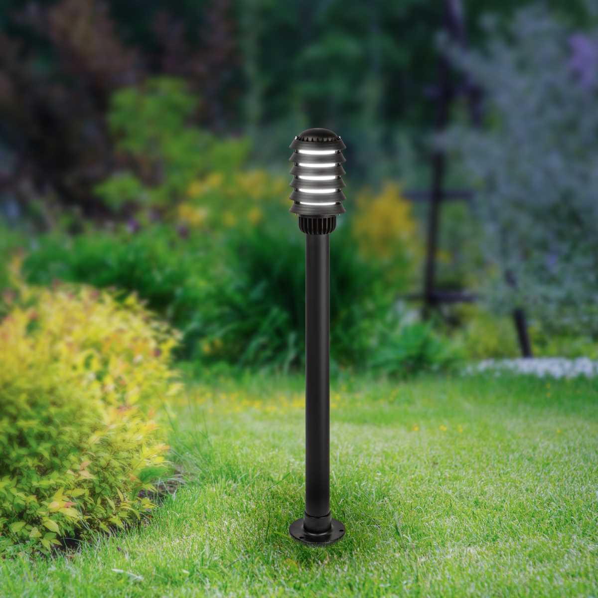 фото садово-парковый светильник эра «поллар» нту 01-60-016 напольный черный ip54 е27 max60вт h1050мм б0057489 | 220svet.ru