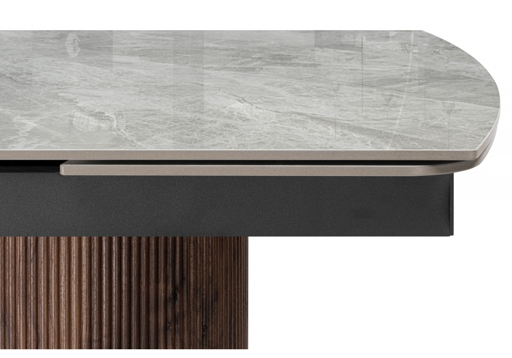 фото керамический стол раскладной woodville lagos 160(240)x90 серый / орех 15860 | 220svet.ru