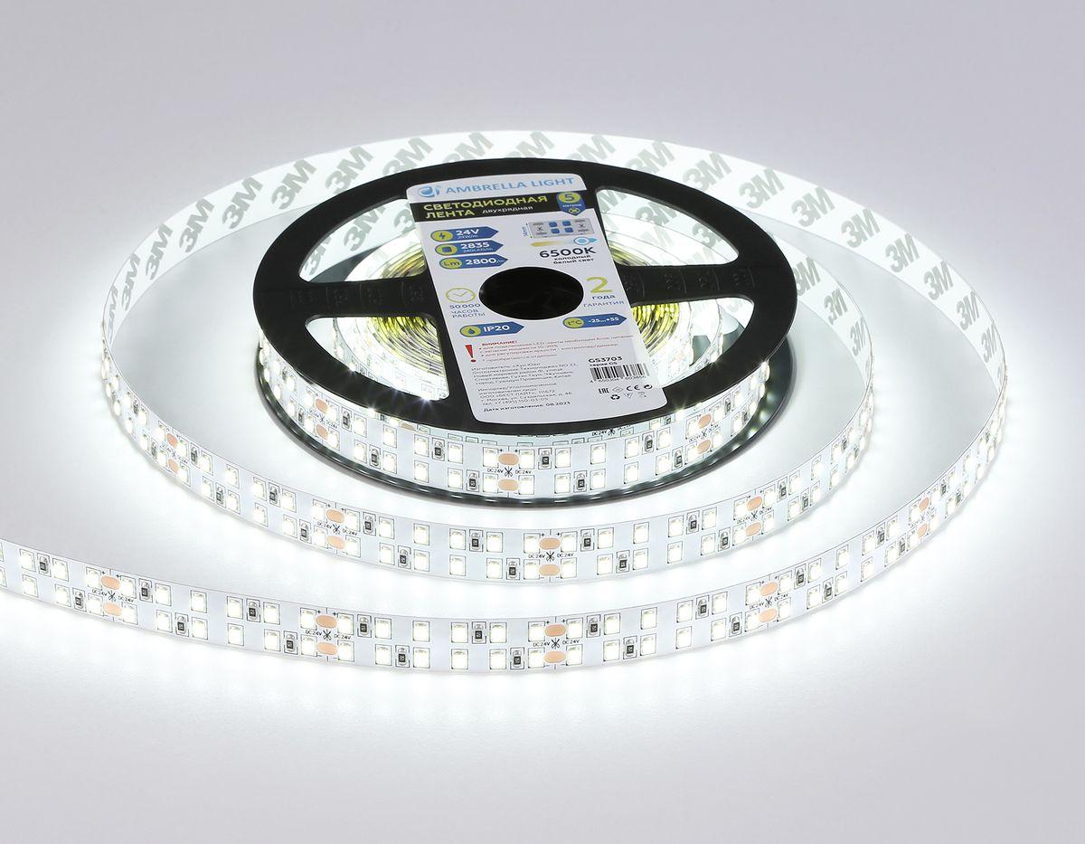 фото светодиодная лента холодный белый ambrella light 24w/m 240led/m 2835smd 6500к 5m gs3703 | 220svet.ru