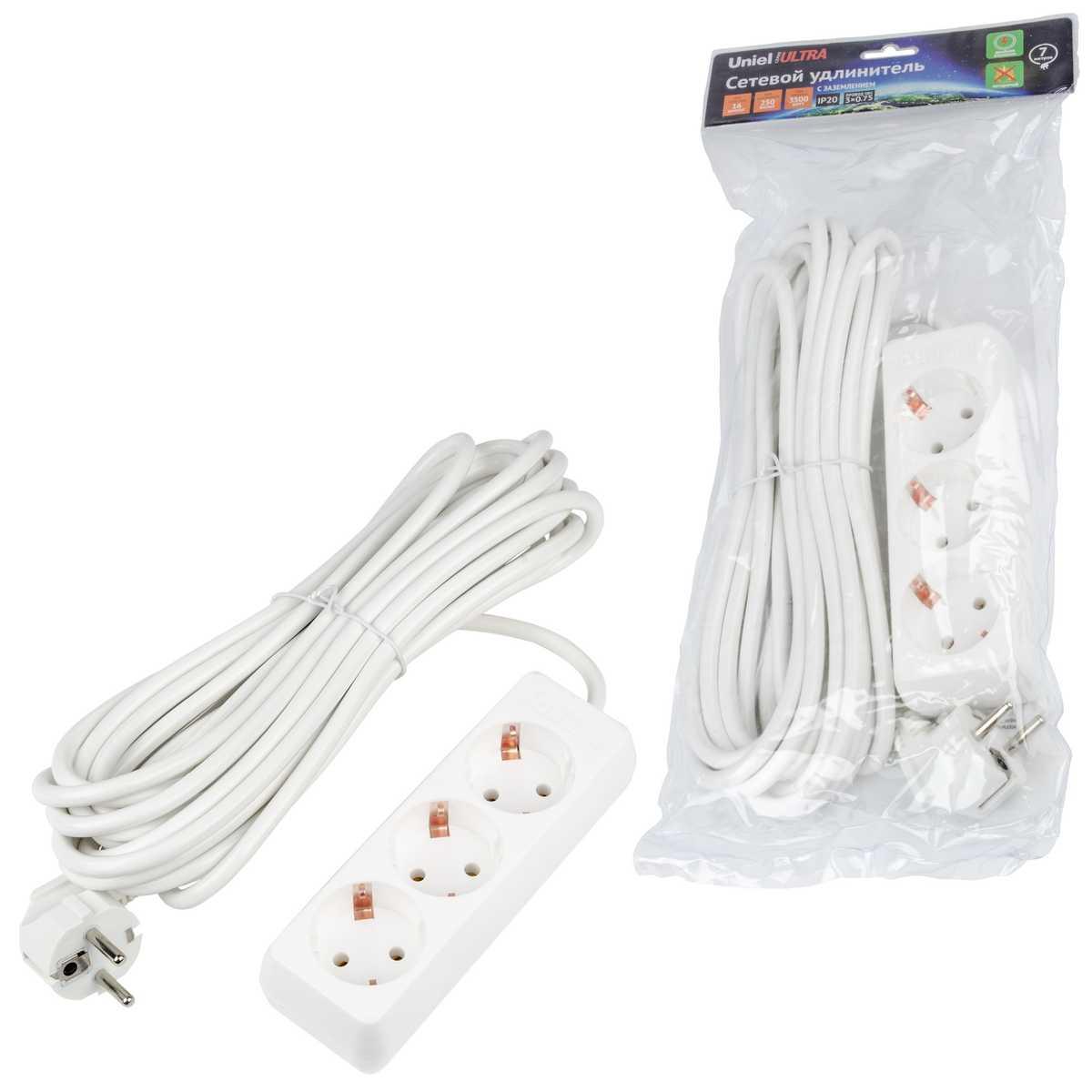 фото удлинитель uniel ultra 3гн х 7м с/з s-gcu3-7 white ul-00010003 | 220svet.ru