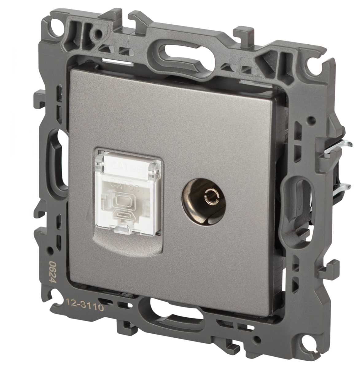 фото розетка эра серия 12 12-3110-16 комбинированная rj45+tv, титан б0065646 | 220svet.ru