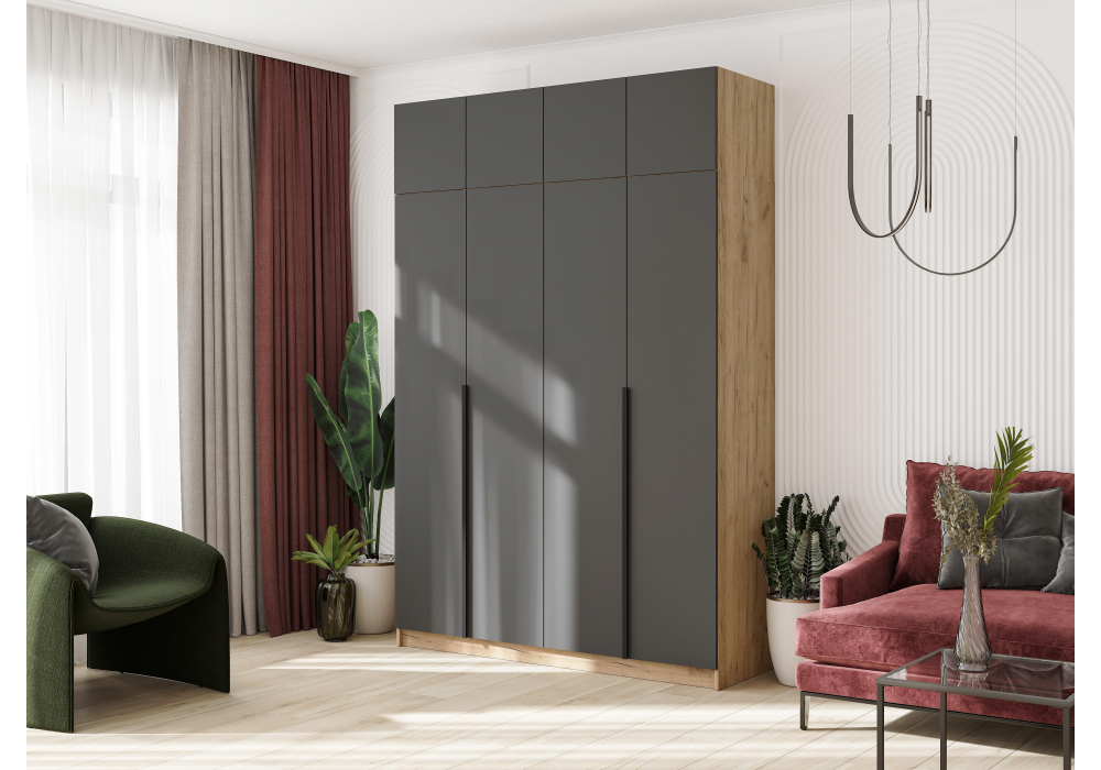 фото шкаф с антресолью woodville широн графит серый / дуб крафт золото 589128 | 220svet.ru