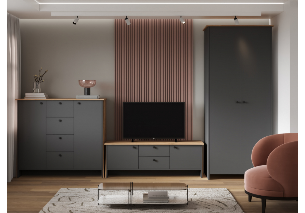 фото комод woodville теодора графит / крафт золотой 587603 | 220svet.ru