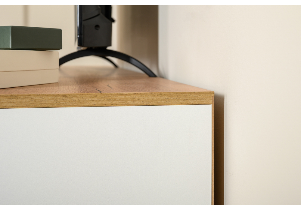 фото тв-тумба woodville опра белый шагрень / дуб золотой craft 676802 | 220svet.ru